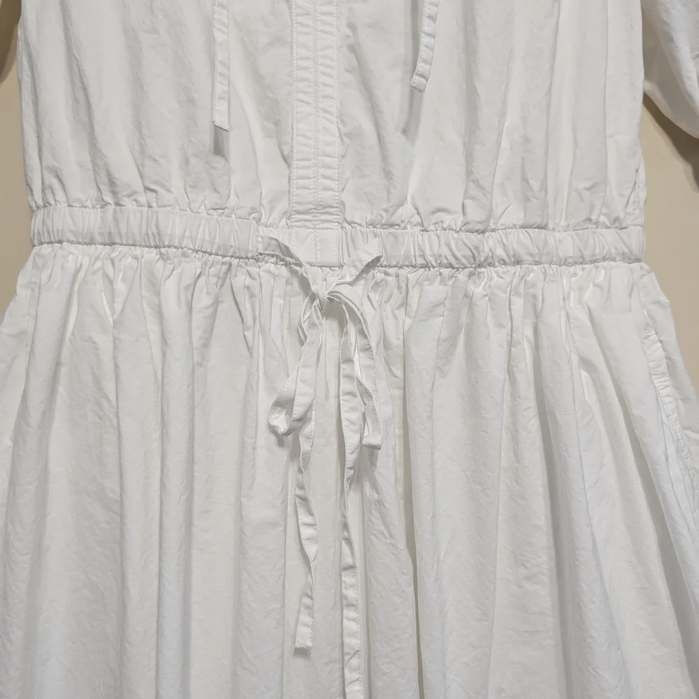 Women’s White Midi Dress with Eyelet Hem Puff Sleeve Cottage Core Size M - Picture 3 of 10